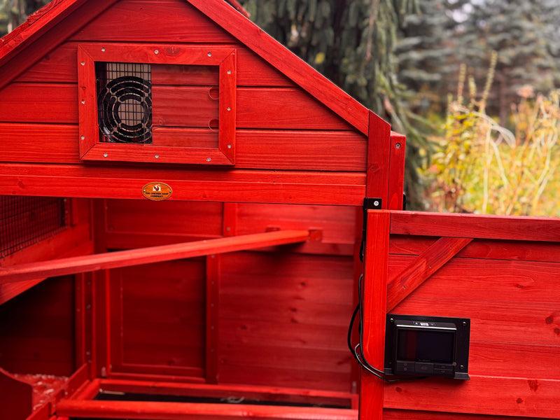 Automatic chicken coop temperature and ventilation control system thermostat fan heater